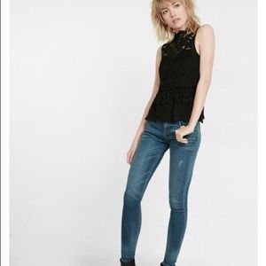 Express lace mock neck peplum tank NWT